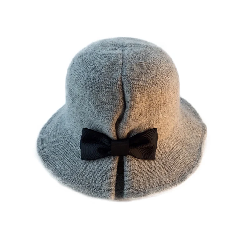 

New Knitted Hat Fashion Solid Color Wool Fisherman Cap Women's Winter Outdoor Keep Warm Hats Leisure Retro Bowknot Caps TG0135