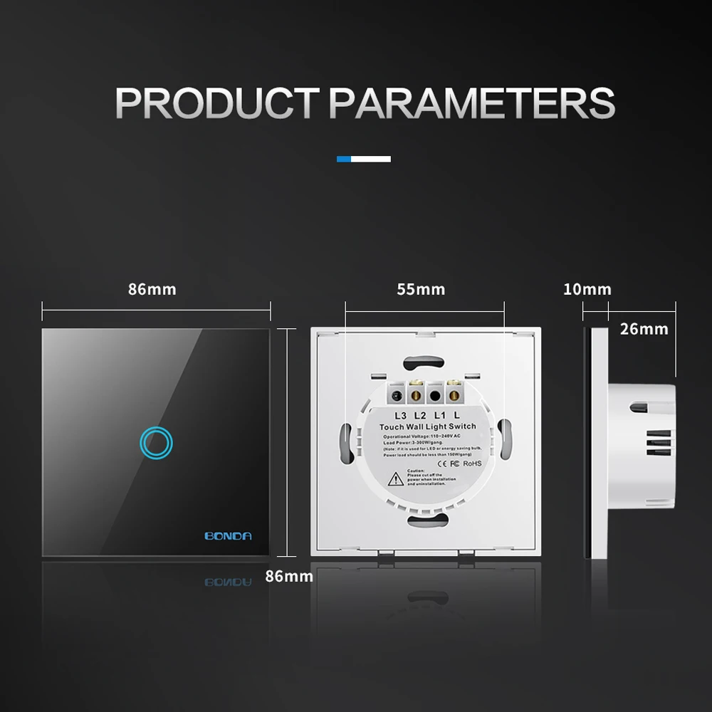 Настенный сенсорный выключатель европейского стандарта белая кристаллическая