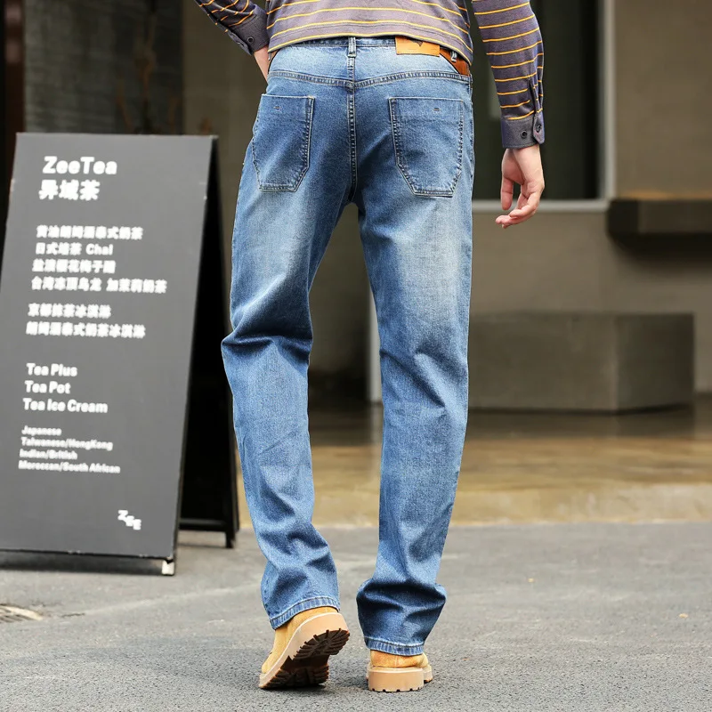 Men Baggy Jeans Straight Elastic Comfortable Blue Leisure Large Size Denim Pants Hip Hop Streetwear Skateboard Jeans  Trousers