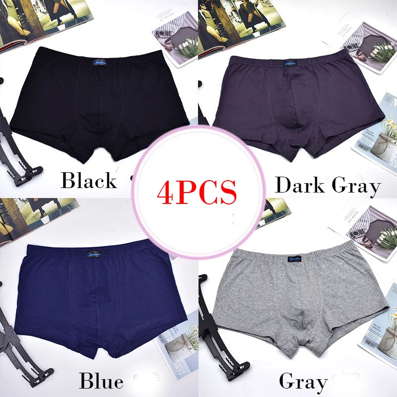 4 PCS Men's Boxer Pantie Underpant Large Size XXXXL Loose Under Wear Large Short Cotton Plus 5XL 6XL 7XL 8XL Underwear Boxer Male - Цвет: 4 PCS