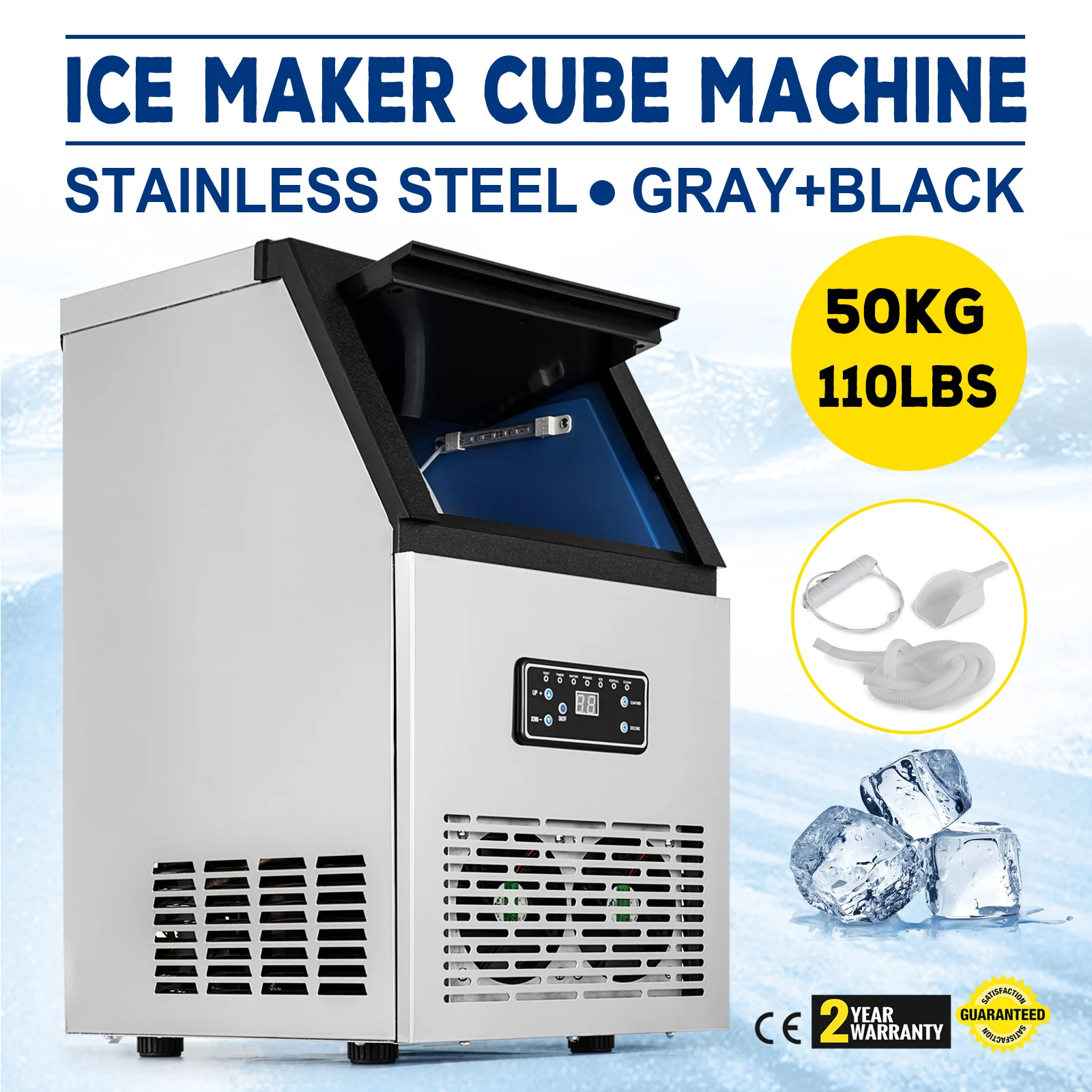 

Stainless Steel Commercial 110Lbs Undercounter Ice Maker Machine Air Cooled Cube