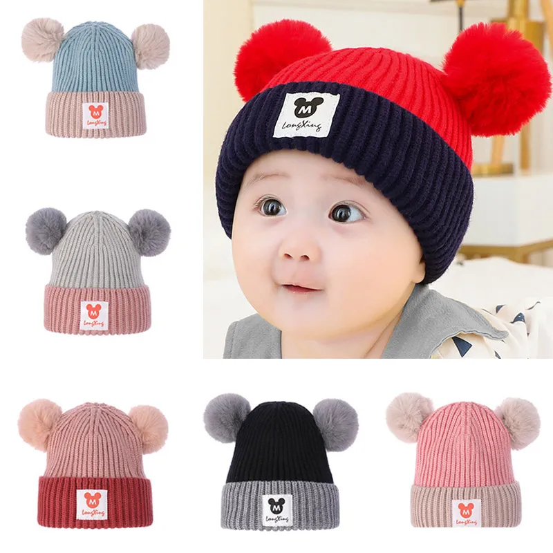 Детская шапка шапки-бини Дети Детские теплые зимние шерстяные шляпы