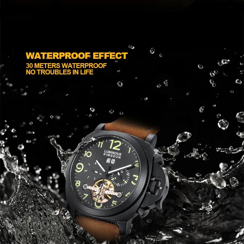 

KIMSDUN Military Watch Men Automatic Mechanical Tourbillon Watch Luxury Fashion Leather Sport Watches Men Relogio Masculino