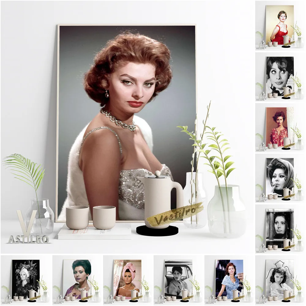 София Лорен Знаменитая актриса Винтажный постер Черно-белый портрет Печать на стене Картина для домашнего декора Подарок для поклонников Идея