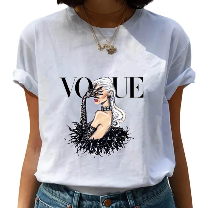 

Vogue Printing T Shirt Summer Women Short Sleeve Leisure Top Tee Casual Ladies Female T Shirts Plus Size Woman Clothing
