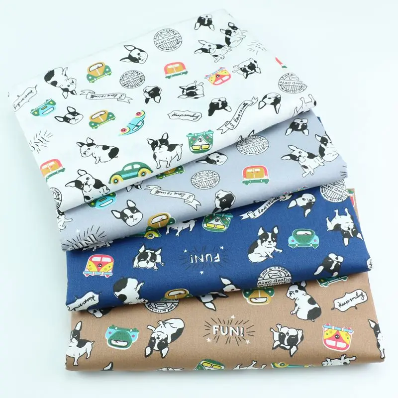 Хлопковая саржевая ткань с принтом милой собаки в мультяшном стиле приятная для