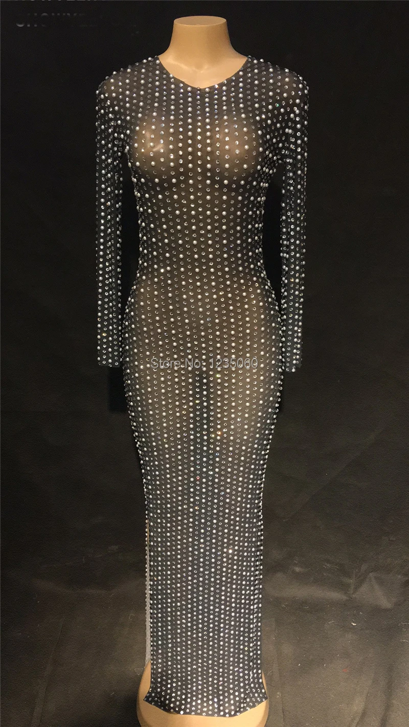 Мигающий Стразы Жемчуг Сетчатое платье на день рождения вечерний наряд для
