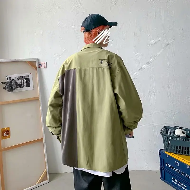 

Japanese Streetwear High Quality Casual Lapel Shirt Men's Spring Harajuku Loose Stitching Tooling Jacket