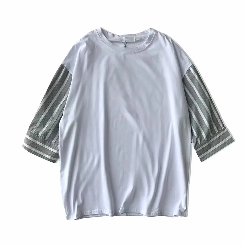 

Summer Stitching Contrast Plaid T-shirt Men Korean Fashion Loose Casual T-shirt Men Streetwear Hip-hop Short-sleeved T-shirt Men