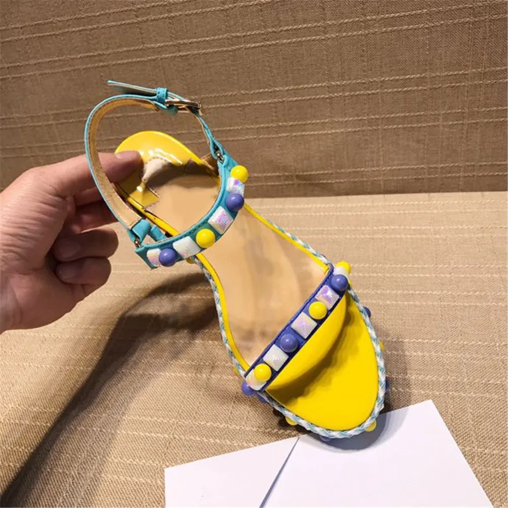 

prowow Genuine Leather Women's Sandals Luxury Brand Designer Fashion Soft Light Rivet Sweet Shoes Multi-coloured Ladies Shoes