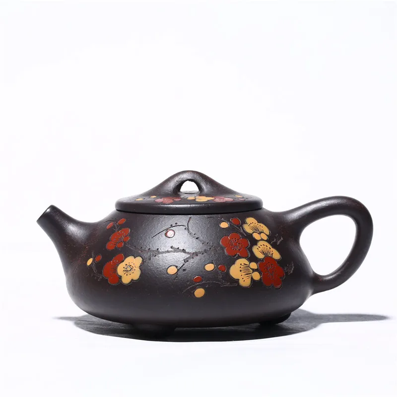 

Purple clay teapot wholesalers direct selling raw ore Handmade Black vermilion clay plum blossom Ladybug teapot