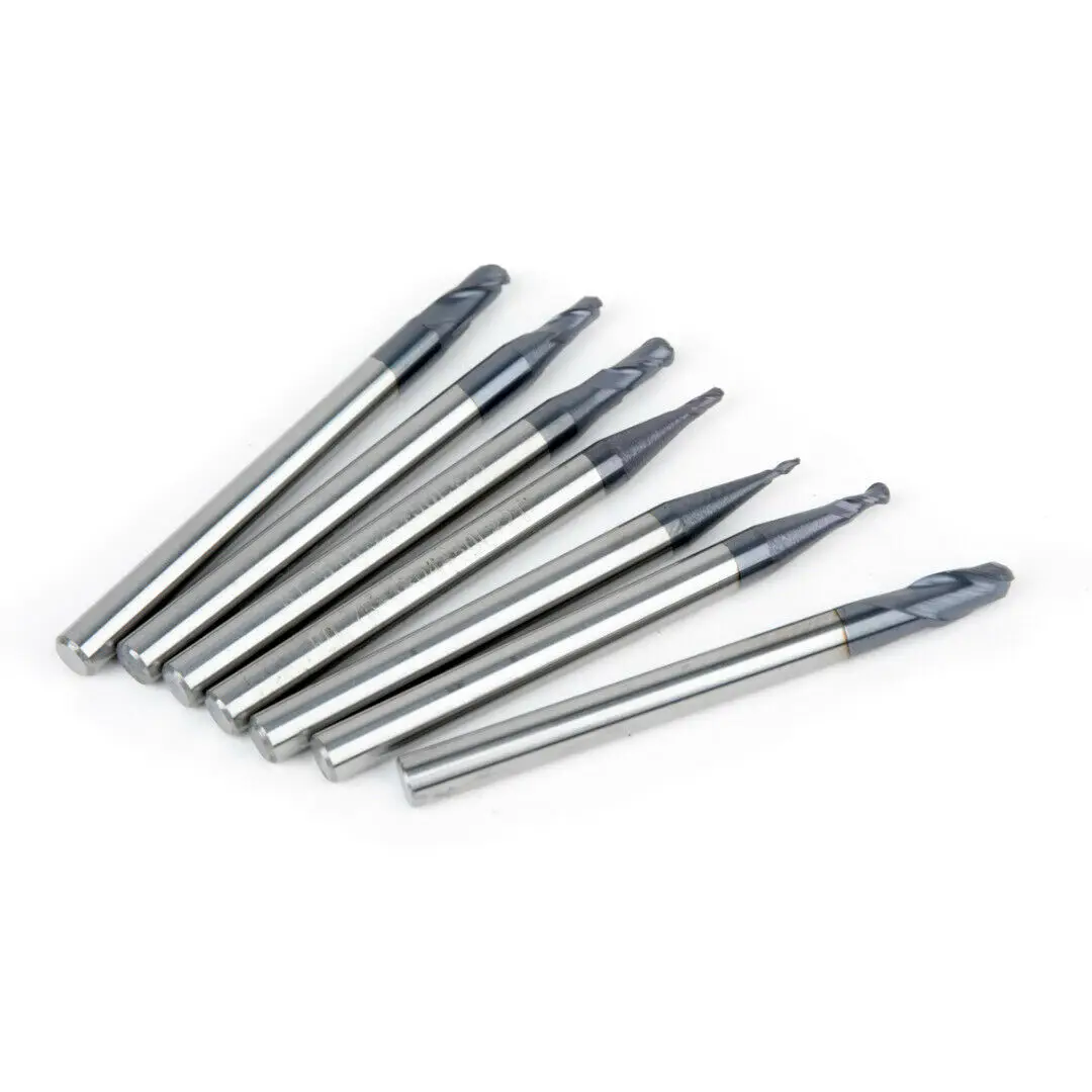 

7pcs End mill Set 0.5-2.0mm Tungsten Carbide 2 Flutes Ball CNC + 7 * Box