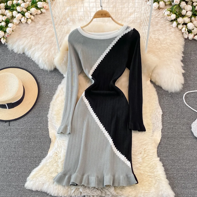 

Женское трикотажное платье-миди с круглым вырезом, в стиле ретро