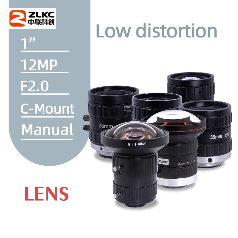Manual Iris Industrial Lens 12MP 16mm 25mm 35mm 50mm 1inch Fixed Focal Low Distortion FA Lens C Mount lenses for Machine Vision