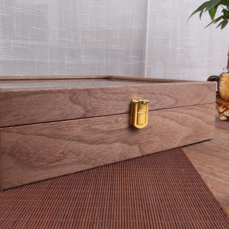 Goede 6 + 3 Slots Vintage Houten Horloge Glazen Dozen Zonnebril Vitrine Houder Jewelry Collection Organizer Met Glas Top