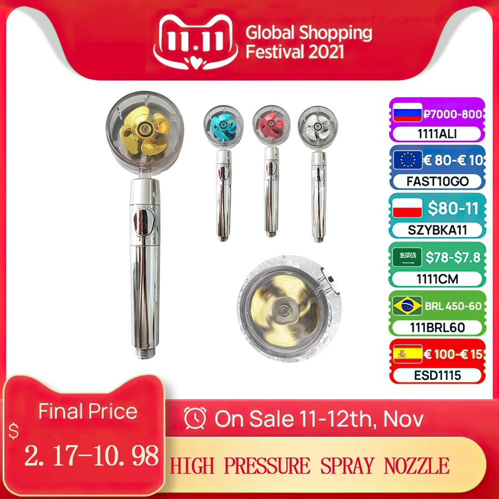 

2021 Water Saving Flow Shower Head With Small Fan ABS Rain High Pressure spray Nozzle 360 Degrees Rotating Bathroom Accessories