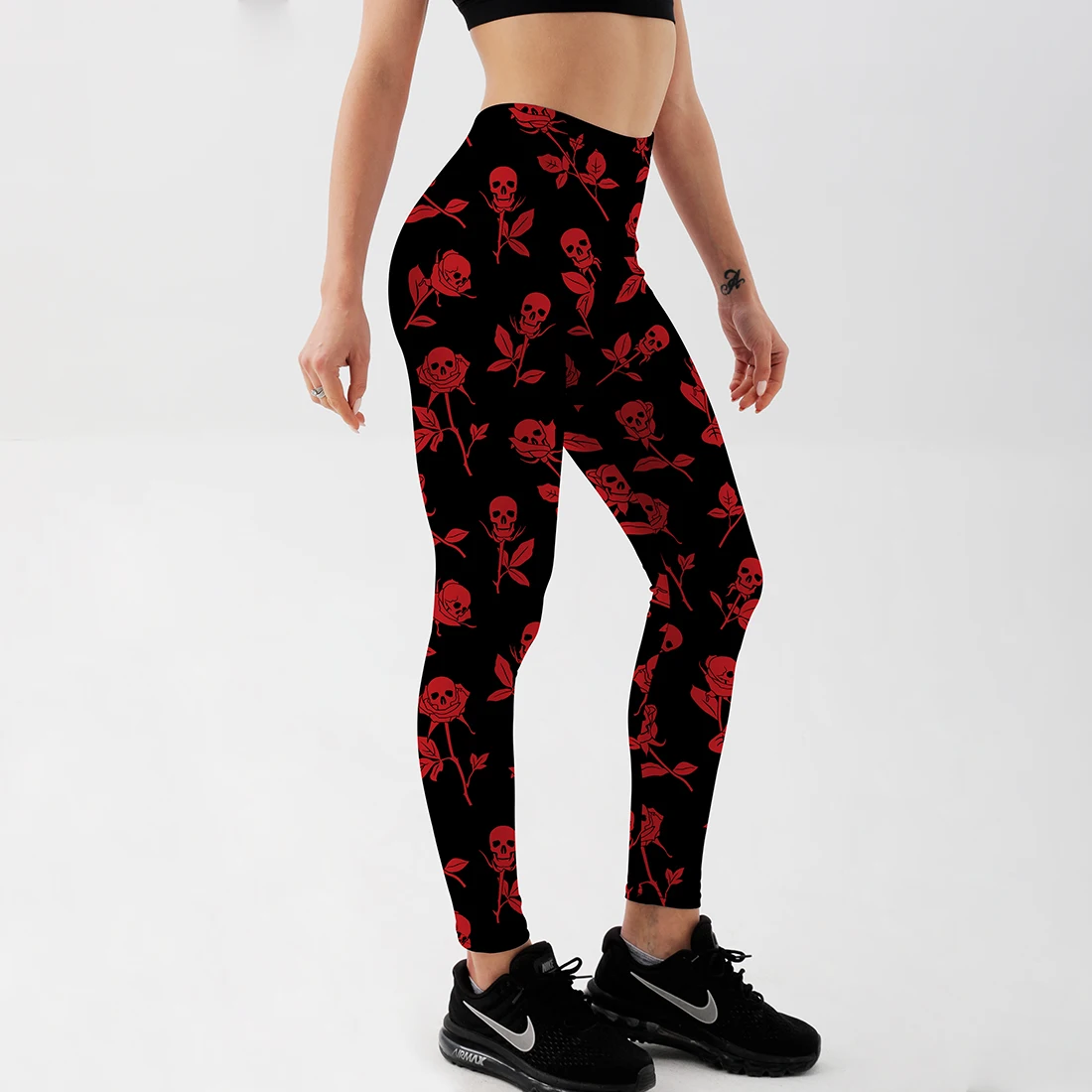 Sexy Fitness Women Gym Leggings Push Up High Waist Red Rose skull printed Workout Slim Leggins Fashion Casual Mujer Pants