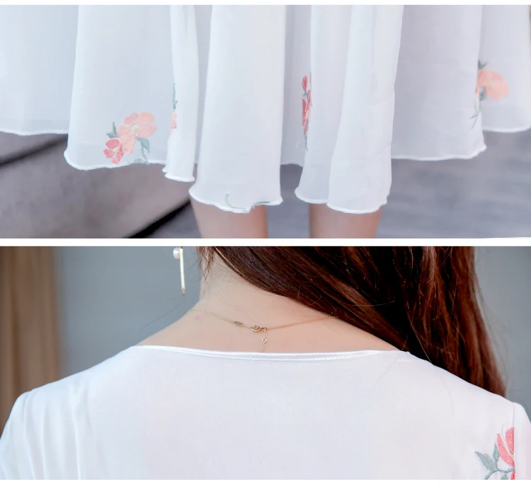 

Embroidered chiffon dress women's 2021 summer new waist slimming long temperament over the knee long skirt
