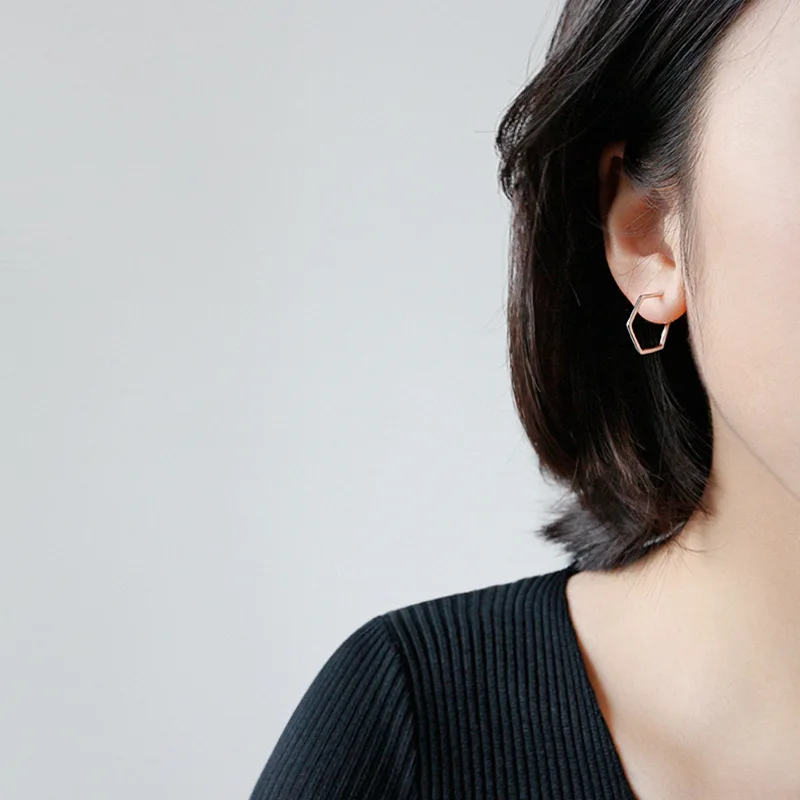 Женские Геометрические серьги-гвоздики с шестигранной головкой из настоящего