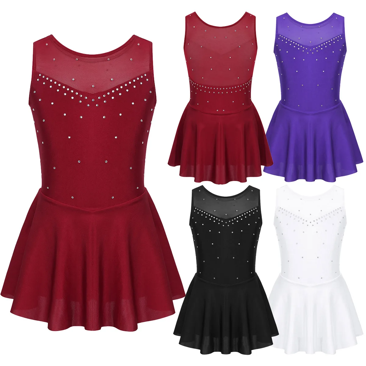 Гимнастическое платье для девочек фигурного катания на льду без рукавов