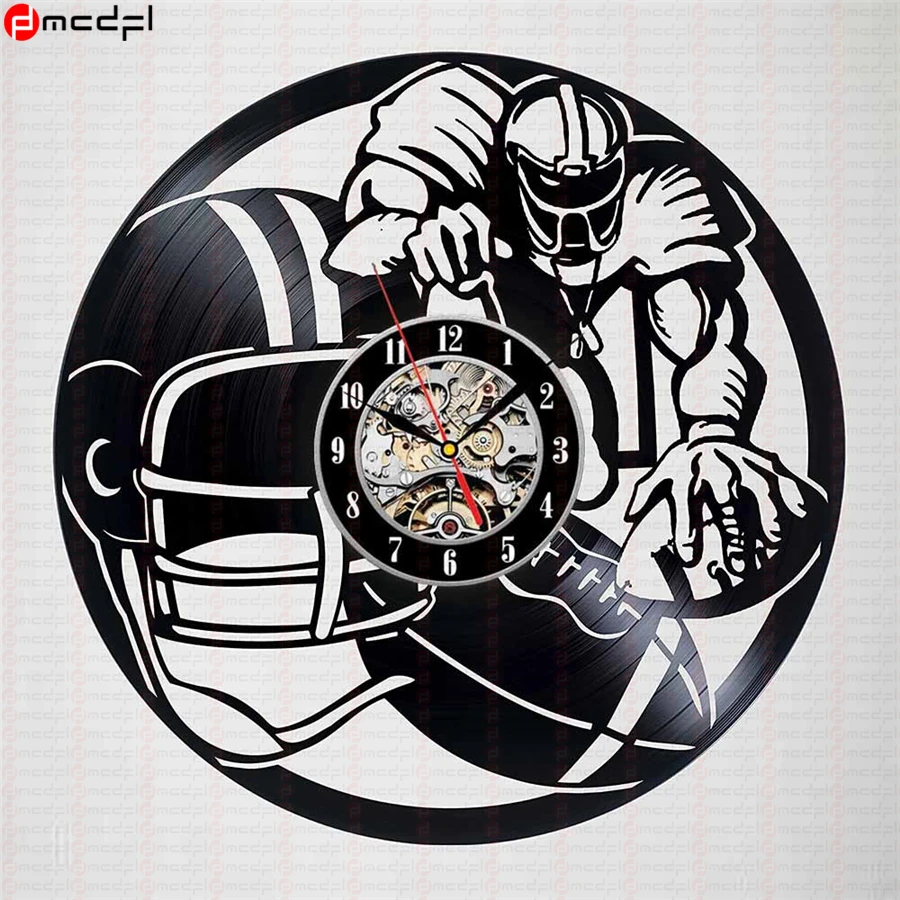 Домашний декор 12 дюймов американский футбол виниловая пластина настенные часы
