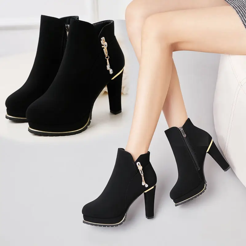 19 зимние женские сапоги пикантные изящные туфли-лодочки с закрытым Стразы модные