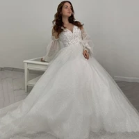 eightree sexy wedding dresses puff sleeve tulle princess bride dress 2022 applique a line v neck wedding evening gowns plus size