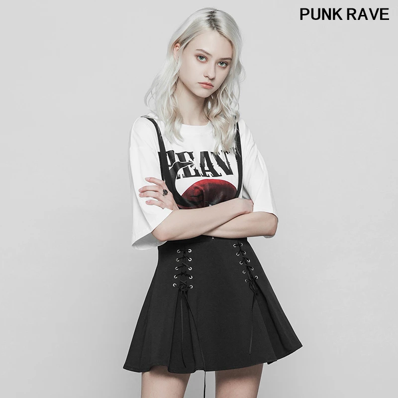 

Gothic A-Line Corn Bandage Overalls Women straps Skirt Classic Black Fashion Casual Pleated skirt dress Punk Rave OPQ-383BQF