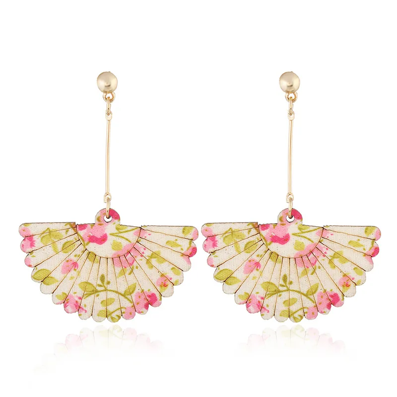 Очаровательные геометрические серьги в форме веера деревянная Длинная подвеска