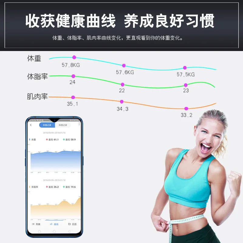 Приложение Bluetooth интеллектуальные весы для тела и жира электронные шкала