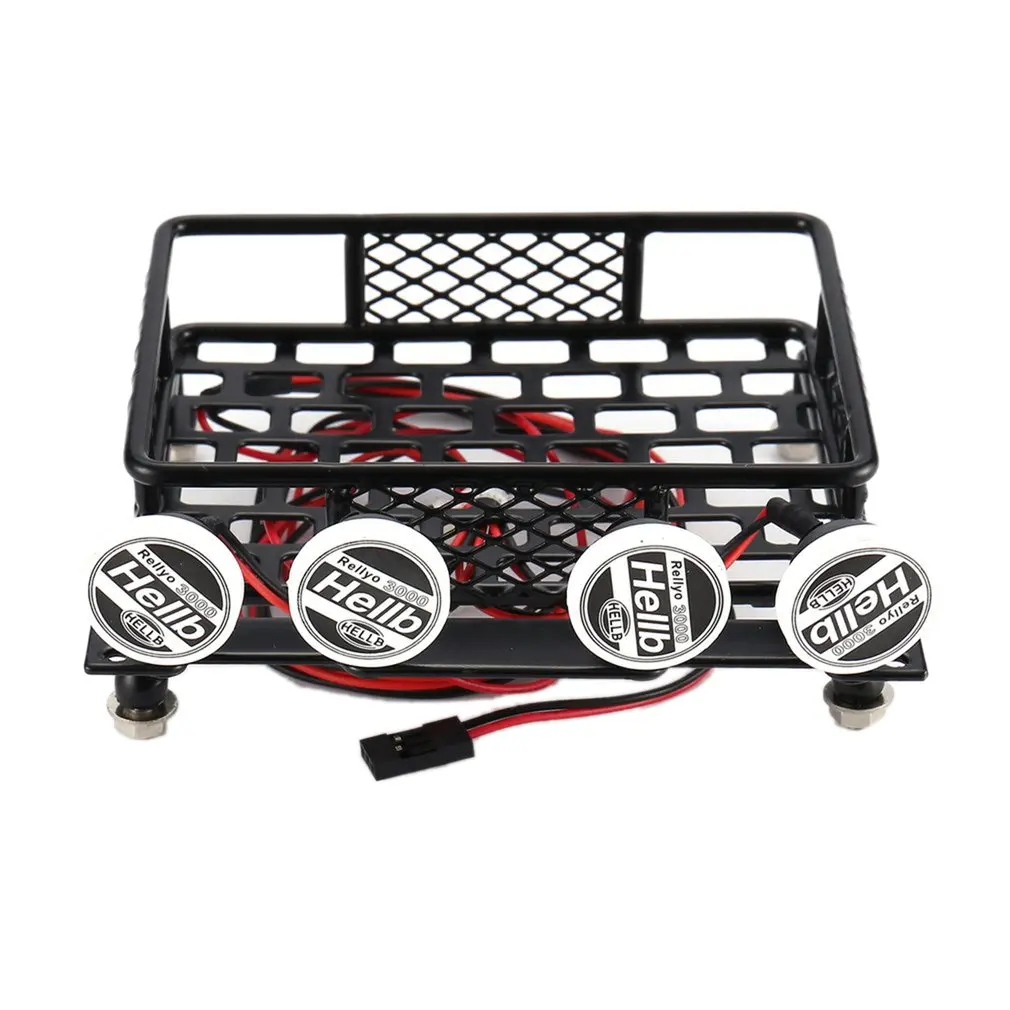 

RC CAR Roof Rack Luggage Carrier General Type With 4 Round LED Light Bars Truck Crawler For CC01 CR01 SCX10 RC4WD