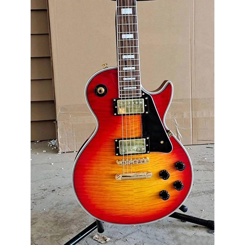 Классическая электрическая гитара с двойной окантовкой красное дерево класса А