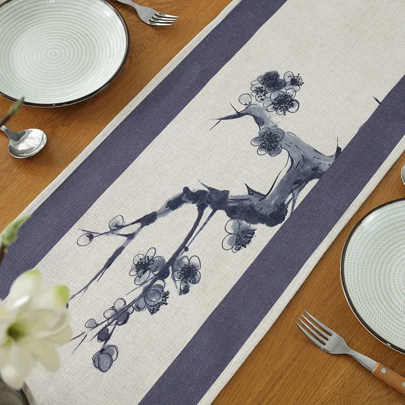 Льняная настольная дорожка с рисунком цветов сливы высокое качество китайский