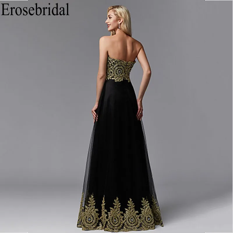 Женское вечернее платье на молнии сзади Erosebridal золотистое кружевное черное
