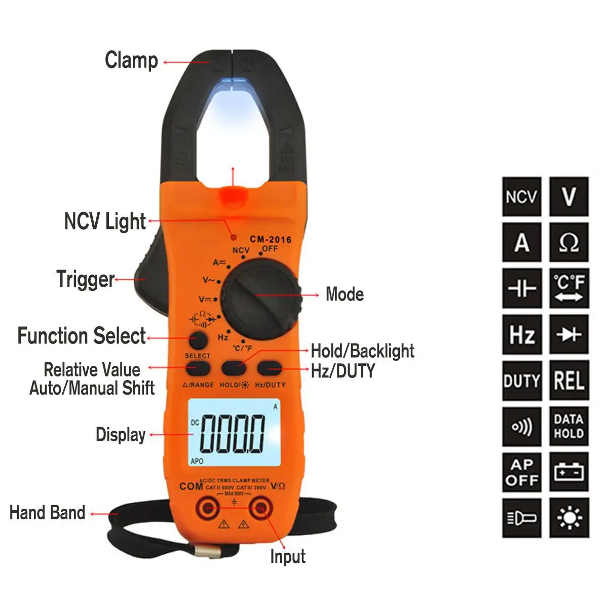 

E42224 Digital Clamp Meter TRMS 6000 Multimeter NCV AC/DC Volt Capacitance Resistance Tester Tester Ammeter Multimeter