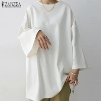 women casual loose blouse zanzea summer long sleeve solid tops female work blusas spring shirt chemise baggy tunic