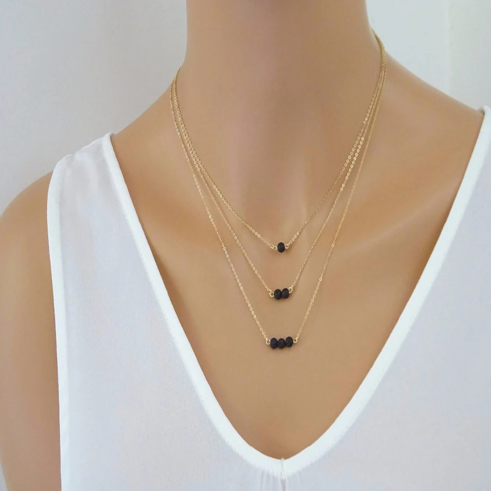 Подвесные золотые украшения из черного лавового натурального камня ожерелье