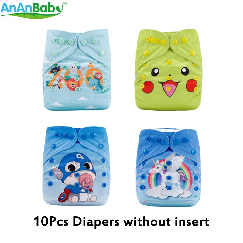 

10 шт., детские подгузники с принтом, карманные подгузники, Многоразовые водонепроницаемые подгузники без вкладышей
