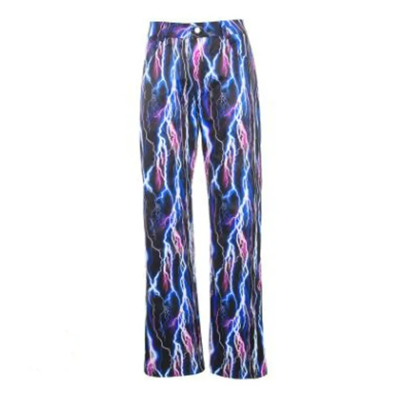 

XUXI Autumn 2020 Blue Flash Trousers Streetwear Straight Casual High Waist Pants Fashion Wide Legs Pantalon Femme FZ2493