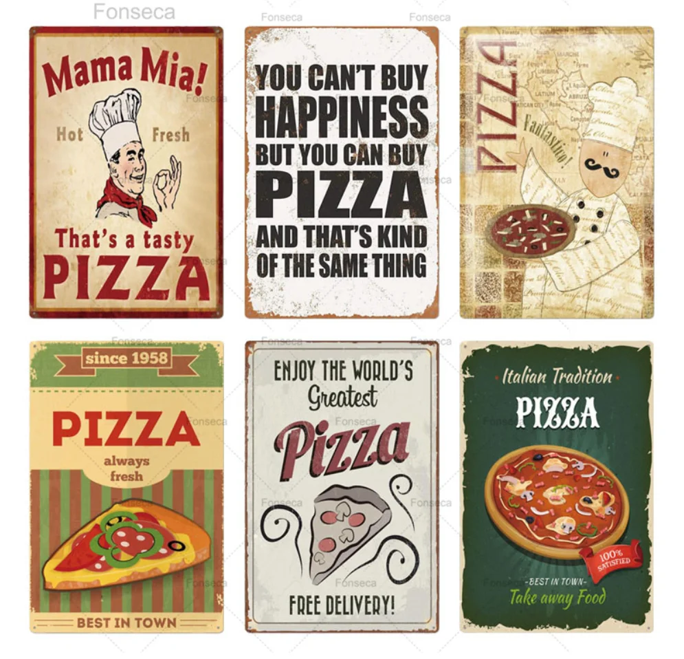 Пицца зоны Оловянная табличка металлический Винтаж знак Настенный декор для