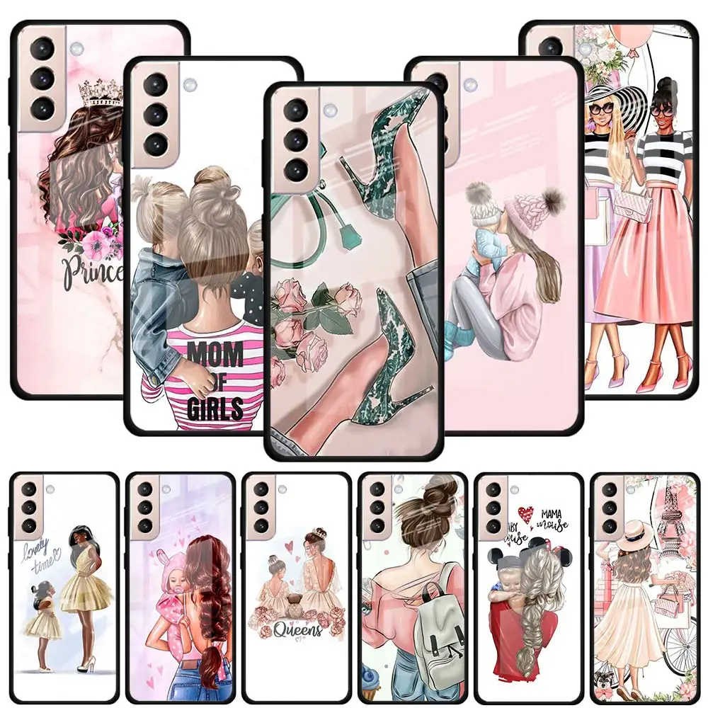 

Tempered Glass Phone Case for Samsung Galaxy S10 S20 S21 Ultra 5G S10e S8 S9 Plus S10 Lite Cover Woman girl Super Mom baby
