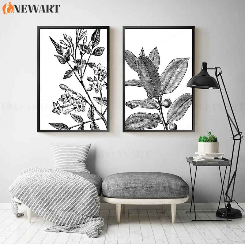 Черно Белая настенная Картина на холсте растение украшение для дома
