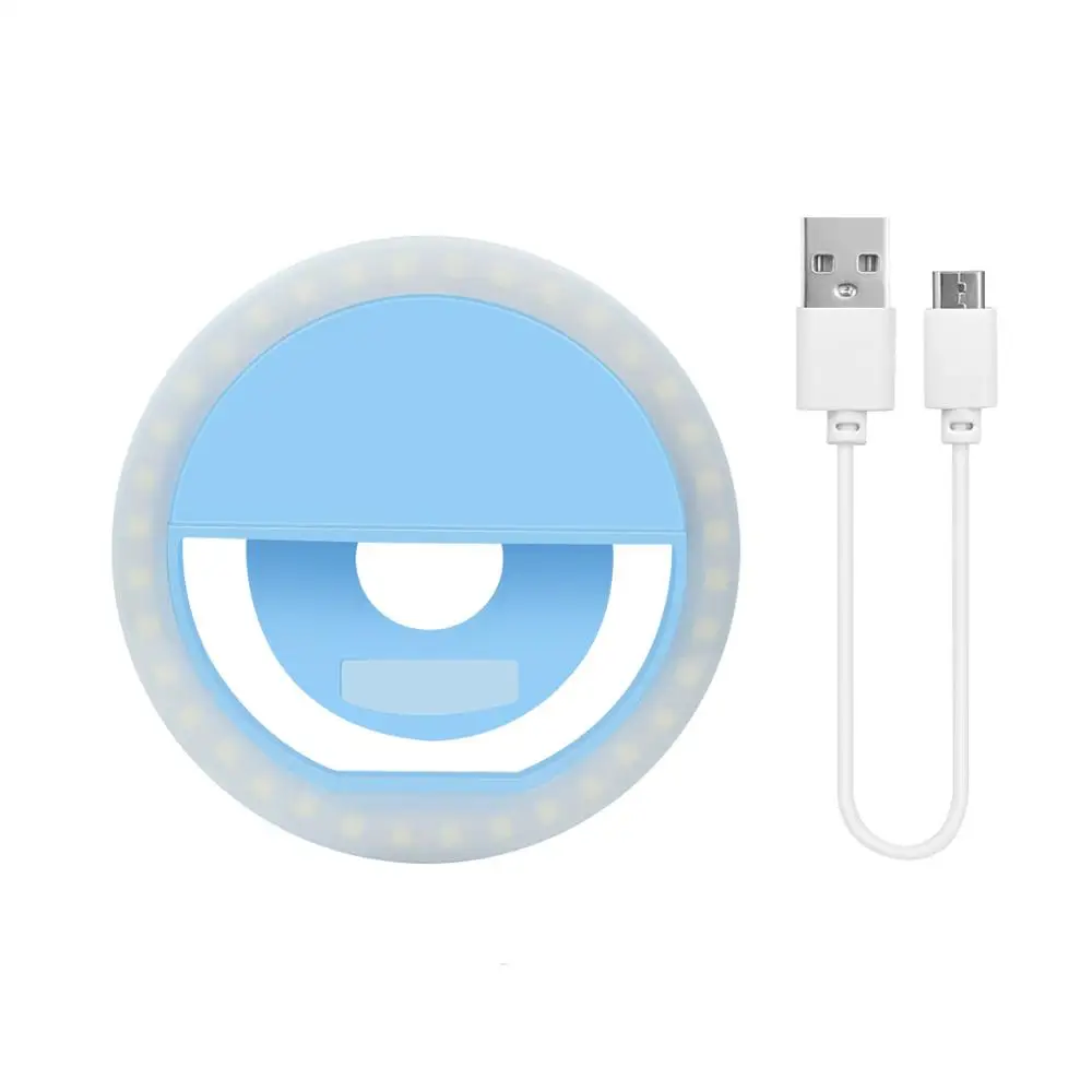 Перезаряжаемая через USB лампа для мобильного телефона, селфи Новинка, портативный светодиодный светильник для селфи с зажимом, кольцевой светильник для телефона - Цвет: Синий