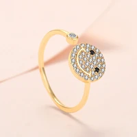 smile face stacking rings plated gold and rhodium open adjustable size for girls friends gift pave setting stones