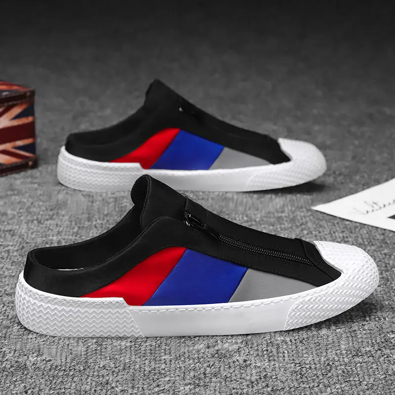 

Half Slippers Men's Summer Thin Breathable Canvas Men Shoes Korean Fashion Casual With No Heel Platform Beach White Sandals Hot