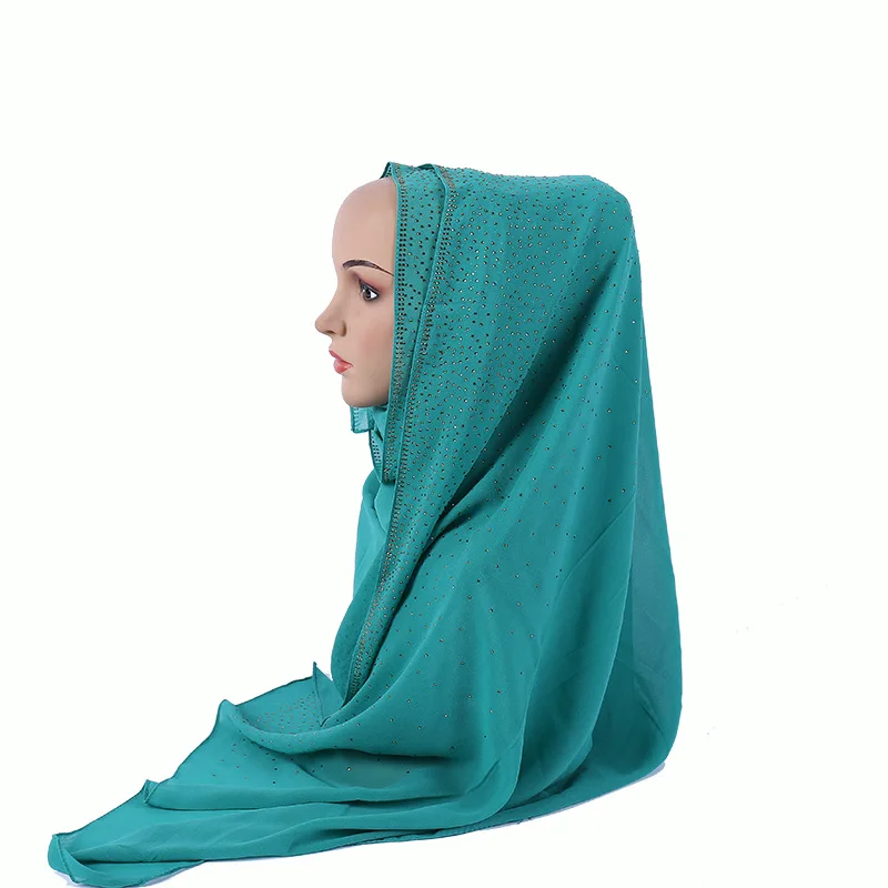 Мусульманский шифоновый шарф с блестками и бриллиантами длинный хиджаб