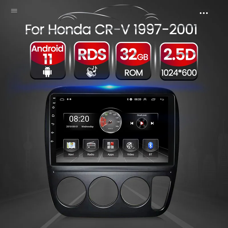 

Автомобильный мультимедийный плеер 2DIN, Android 11, для Honda CRV 1997, 1998, 1999, 2000, 2001, GPS-навигация, RDS, FM, AM, SWC, BT, Wi-Fi