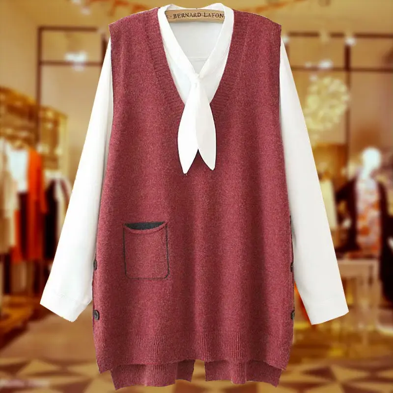 

Sweater Vest Loose 2023 Autumn Winter V-neck Knitted Women Loose Solid Sleeveless Female Korean Style Casual Waistcoat L309