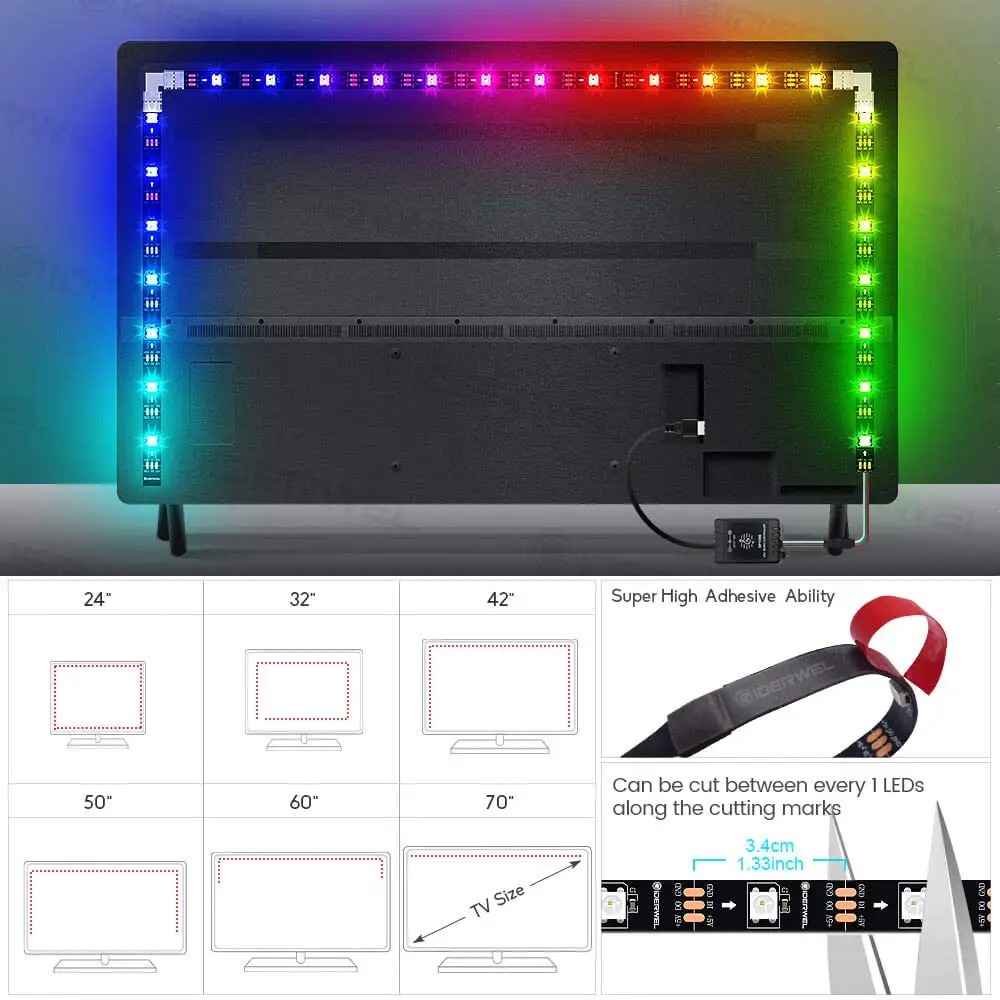 WS2812B Pixel LED Strip USB Smart APP Bluetooth Music Controller Kit Individually Addressable RGB Light 28Keys Remote | Освещение