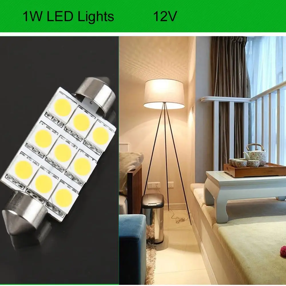 

Dome 9 SMD 3528 LED Bulb Light Interior Lamp Warm White 1W DC 12V